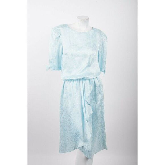 Vicky Vaughn Vintage Day Dress Size 11 12 Baby Blue Floral 1970's bows NWT - Picture 1 of 7